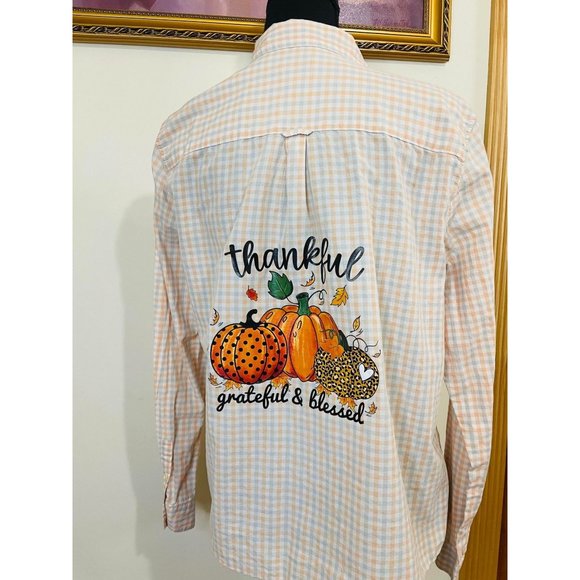 GH Bass & CO Grey & Orange Harvest Custom Graphic Button Down Size L - Picture 2 of 7